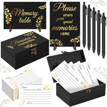 Share a Memory Cards Wooden Box for Celebration of Life Decoration - style: Elegant Black & Gold Set