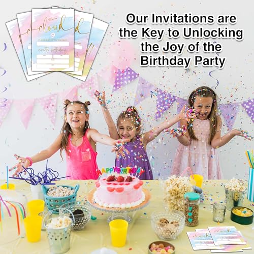 Birthday Invitations - 9th Birthday Invites with Envelopes(25-Count) - We're on Cloud 9 Fill-in Party Invite Cards for Boys Girls Kids Party Supplies Favors Decorations - A21 - style: We're on Cloud 9