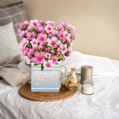 Pop Up Flowers Bouquet Birthday Card for Women | Romantic Gifts for Women, 3D Box Greeting Card with Cherry Blossom Bouquet in Watering Can for Anniversary, Valentine's Day - color: Cherry Blossom Watering Can