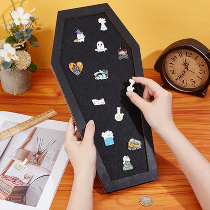 BENECREAT Coffin Pin Display Board, 15.7x7.8x0.7inch, Black Wood Frame - color: Black