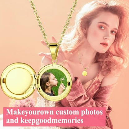 OIDEA Locket Necklace for Women: Gold Photo Lockets that Hold Picture Stainless Steel Necklace with Picture Inside Birthday Mothers Day Jewelry Gifts for Womens - color: round - silver custom