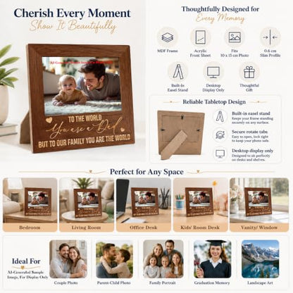 Family Picture Frame, Dad Gift, 4x6 Wooden Photo Display, Rustic Desk Decor, Dad Day Gifts, Dad Birthday Gifts, 6.9 x 7.3 in - color: Father 07