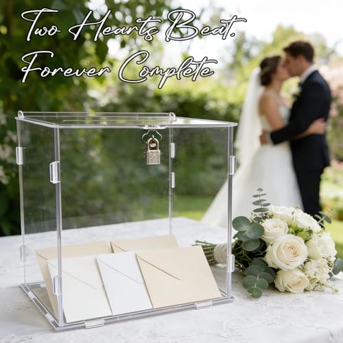 Pure Clear Acrylic Card Box with Slot & Lock, DIY Large Wedding Card Boxes for Reception, Elegant Money Envelop Gift Cards Box for Party Wedding Birthday Baby Shower Graduation Table Decor - style: Minimalist