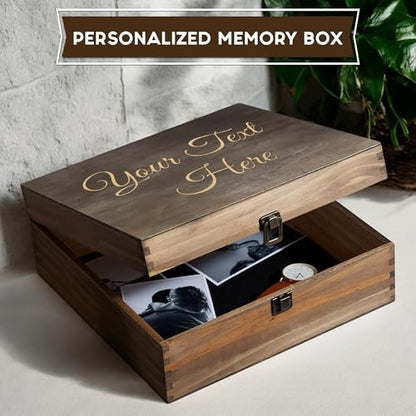 Personalized Wooden Keepsake Box, Custom Engraved Memory Box with Lid | Treasure Chest, Men's Jewelry and Letter Storage, Baby Keepsake, Wedding, Birthday, Graduation, Retirement, Time Capsule Gift - style: 1. Your Text Here