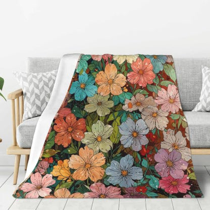 Colorful Flowers Fleece Throw Blanket, Flannel Blankets for Couch 50"×60" - color: Colorful Flowers