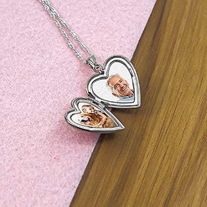 PicturesOnGold.com Personalized Heart Shaped Butterflies Photo Locket Necklace - 3/4 inch x 3/4 inch - Includes 18 inch Chain - Custom Engraved Picture Locket Necklace for Women - style: Silver - Locket Only