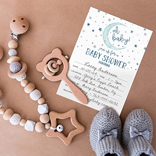 Canopy Street Starry Delight Baby Shower Invites / 25 Invitation Cards With White Envelopes / 5" x 7" Flat Twinkle Star Invitations/Fill In Gender Neutral Baby Party Cards/Made In The USA - color: Starry Delight