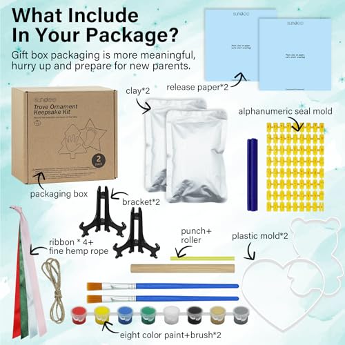 Baby & Pet Handprint Footprint Paw Print Keepsake Kit – Non-Toxic Air-Dry Clay, Makes 2 Ornaments, Perfect for Twins, Newborn, Dogs, Cats, Baby Shower, New Mom & Pet Memorial Gifts