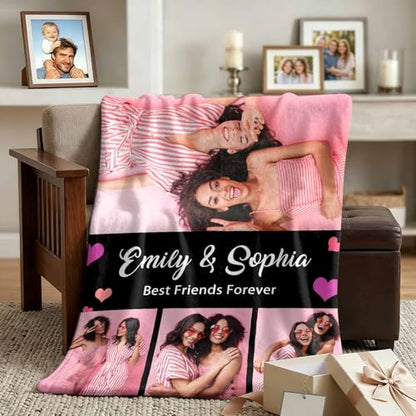 Custom Blanket with Photos Personalized Throw Blanket with Text Soft Fleece Blanket for Adult Family Friends Birthday Anniversary 4 Photos 50" x 60" - color: Multi16