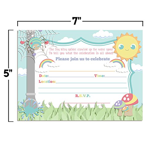 Amanda Creation Itsy Bitsy Spider Themed Birthday Party Fill In Invitations set of 20 with envelopes - style: Itsy Bitsy Spider