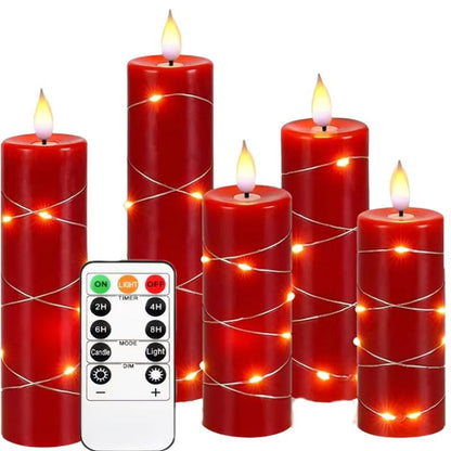 Upinmz Red Real Wax Flameless Candles, 5-Pack, Remote Timer, String Lights - size: Red-Wax-5 Pack