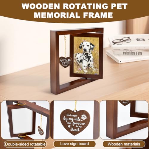 Pet Memorial Frame - Rotating Wooden Picture Frame for 4x6 Photos, Dog Memorial Picture Frame for Loss of Dog or Cat Sympathy Gift, Pet Bereavement Remembrance Picture Frame for Beloved Dog or Cat