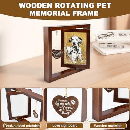Pet Memorial Frame - Rotating Wooden Picture Frame for 4x6 Photos, Dog Memorial Picture Frame for Loss of Dog or Cat Sympathy Gift, Pet Bereavement Remembrance Picture Frame for Beloved Dog or Cat
