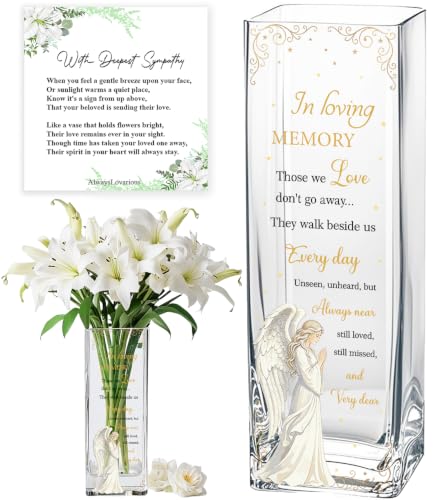 Sympathy Memorial Flowers Vase, Angel Condolence Gifts for Loss of Loved One, Bereavement Gifts, Memorial Gift for Mom Dad Husband Sister Friend, Grief Gifts for Women, Candle Holder Vase