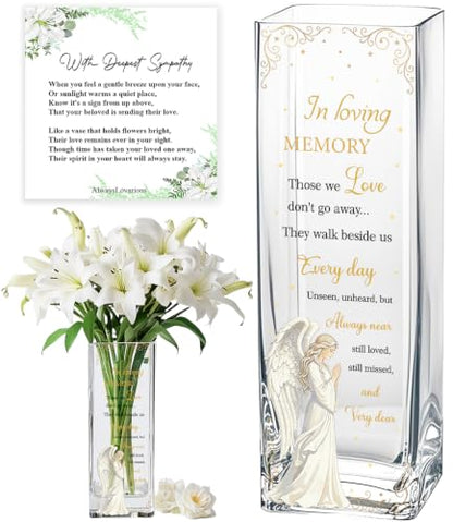 Sympathy Memorial Flowers Vase, Angel Condolence Gifts for Loss of Loved One, Bereavement Gifts, Memorial Gift for Mom Dad Husband Sister Friend, Grief Gifts for Women, Candle Holder Vase