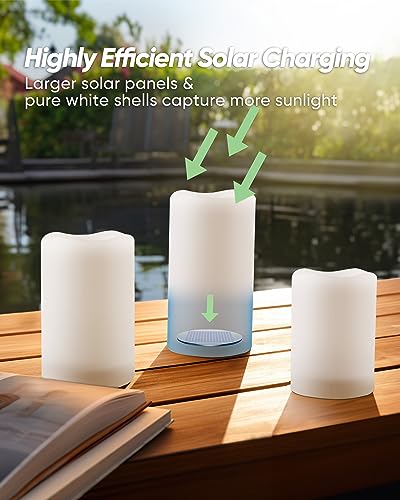 Homemory Solar Candles Outdoor Waterproof, Dusk to Dawn Sensor, 3"x4"5" 6" | Rechargeable Candles, IP65 Water-resistant Solar Powered Flameless Candles for Outdoor, Lanterns, Patio, Garden, Set of 3 - size: D3"xH4"5"6", 3 Pcs, Plastic