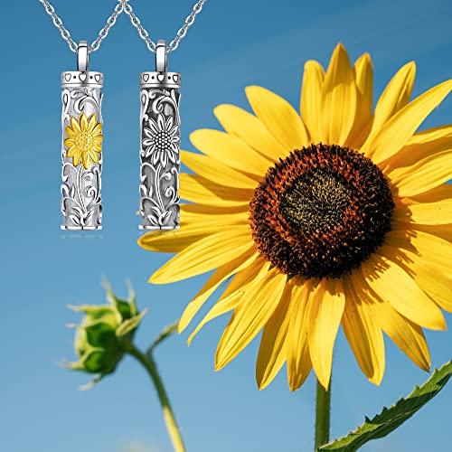 Sterling Silver Tree of Life Flower Celtic Cremation Ashes Urn Pendant Necklace for Women - color: Cylin *Sunfl. 1 (GP)