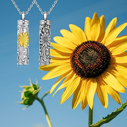 Sterling Silver Tree of Life Flower Celtic Cremation Ashes Urn Pendant Necklace for Women - color: Cylin *Sunfl. 1 (GP)