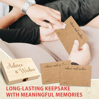 Advice and Wishes Cards Box, 50 Pcs Birthday Wedding Baby Shower Advice Cards, Well Wishes Box for Birthday Party Graduation Bridal Shower Retirement Party, Anniversary(Minimalism) -A07 - color: Kraft Paper, size: Set with Wooden Box