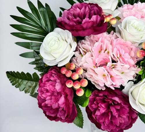 Artificial Cemetery Flowers,Memorial Flowers,Beautiful Arrangements for Headstones,Silk Hydrangea Rose Lily Daisy