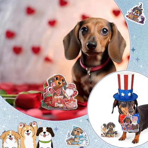 Cinnvoice Seasonal Diamond Art Hanging Kit,12 Pcs,Dachshund | 12 Pcs,Dachshund,Dog Holiday Diamond Art Hanging Sign, Festival Crystal Suncatcher, for Door Window Wall Decor - style: Dachshund