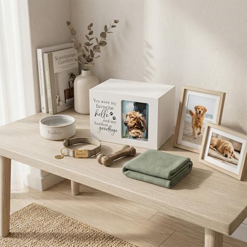 Pet Urns for Dogs Ashes, Dog Urns with Photo Frame, Cat Ashes Keepsake Box, Loss of Dog Sympathy Urn, Pet Memorial Gifts, Pet Bereavement Gift, Dog Pass Away Remembrance Gift (White) - color: White