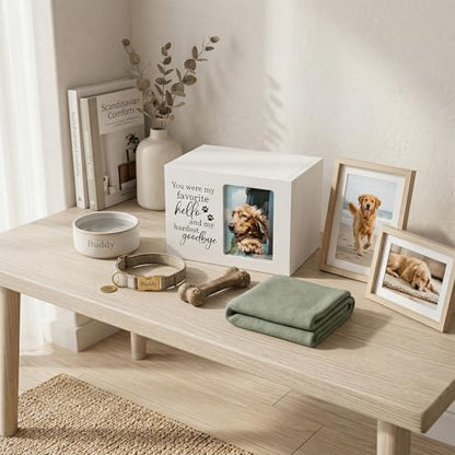 Pet Urns for Dogs Ashes, Dog Urns with Photo Frame, Cat Ashes Keepsake Box, Loss of Dog Sympathy Urn, Pet Memorial Gifts, Pet Bereavement Gift, Dog Pass Away Remembrance Gift (White) - color: White