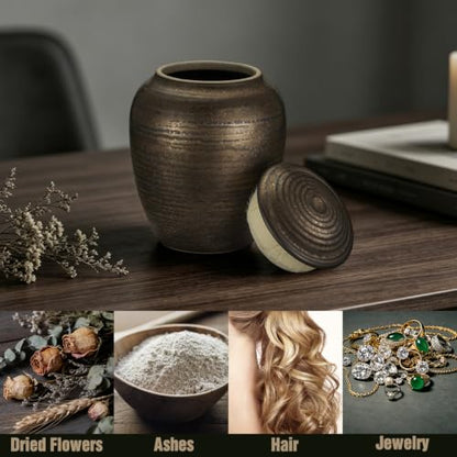 Dletay Small Urns for Human Ashes Gilded Ceramic Cremation Urns for Men Women Funeral Sharing Handcrafted Ashes Keepsake Decorative Memorial Mini Urn for Ashes Pet 3.54Inch
