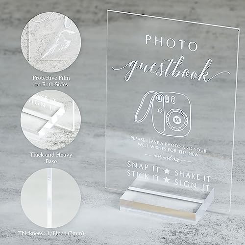 Acrylic Favors Sign for Wedding- 5x 7 Inch Glass Look Clear Favor Sign with Acrylic Stand, Cursive Font Wedding Signage for Reception & Party Event - size: 5" x 7" Favors Sign