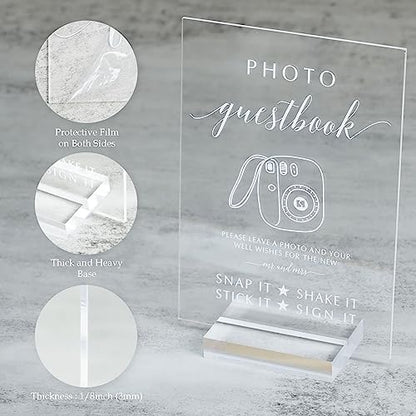 Acrylic Favors Sign for Wedding- 5x 7 Inch Glass Look Clear Favor Sign with Acrylic Stand, Cursive Font Wedding Signage for Reception & Party Event - size: 5" x 7" Favors Sign