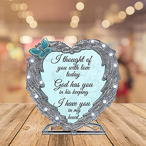 Sympathy Memorial Candle Holder – Angel Wings Heart Design – “I Thought of You with Love Today” – Bereavement Gift for Loss of Loved One – Remembrance Tealight Holder – 4" x 4"