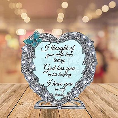 Sympathy Memorial Candle Holder – Angel Wings Heart Design – “I Thought of You with Love Today” – Bereavement Gift for Loss of Loved One – Remembrance Tealight Holder – 4" x 4"
