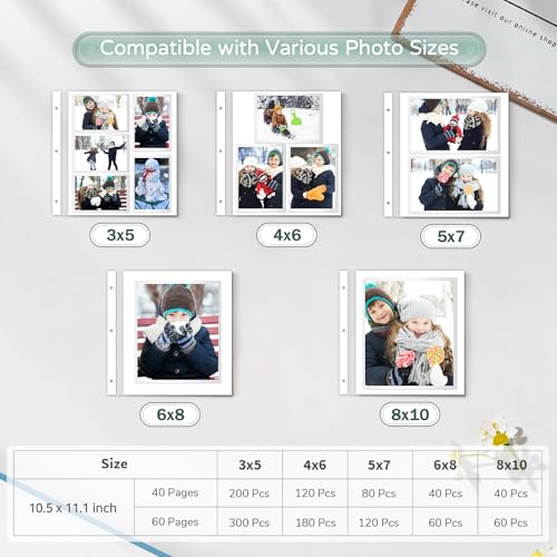 Popotop Large Photo Album Self Adhesive 4x6 5x7 8x10 Scrapbook Album DIY Picture Book,Gifts for Mom,Family Baby and Wedding,with Metal Pen and Plastic Board - color: Dark green, size: 11.5"x10.6"40pages
