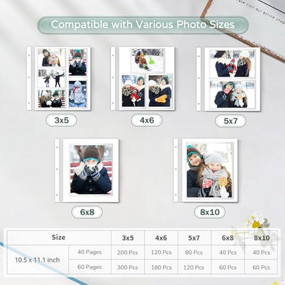 Popotop Large Photo Album Self Adhesive 4x6 5x7 8x10 Scrapbook Album DIY Picture Book,Gifts for Mom,Family Baby and Wedding,with Metal Pen and Plastic Board - color: Dark green, size: 11.5"x10.6"40pages