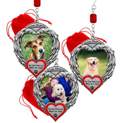 Dog Memorial Ornament Set of 3, Paw Prints Left Within Your Heart Sympathy Gift, Pet Loss Remembrance Hanging Ornaments with Gift Storage Bags, Bereavement Keepsake for Dog Mom, Dog Dad, Family, 4" - size: 3 Pieces - Standard