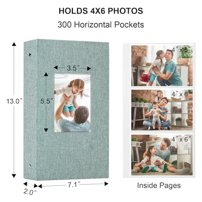 Vienrose 4x6 Photo Album,300 Pockets,Linen Cover with Window,Green | Linen Hardcover, Slip In Photo Book, Family Memory Album, Travel Keepsake - color: Green, size: 300 Pocket