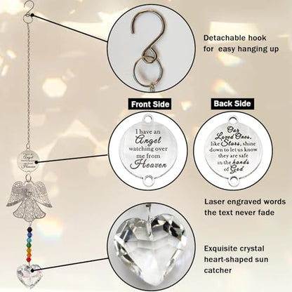 Sympathy Gifts for Loss of Loved One, Angel Bereavement Memorial Suncatcher for Loss of Mom, Dad, Husband, Grandparent Condolences Grief Remembrance Gift, Crystal Angel Memorial Ornament Rainbow Maker