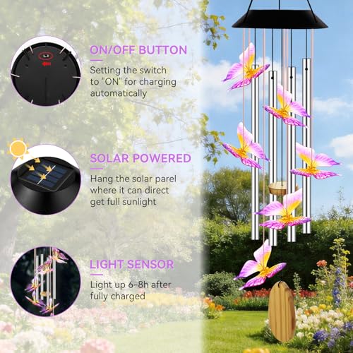 Solar Wind Chimes for Outside Color Changing Light, Purple Butterfly - color: Purple Butterfly