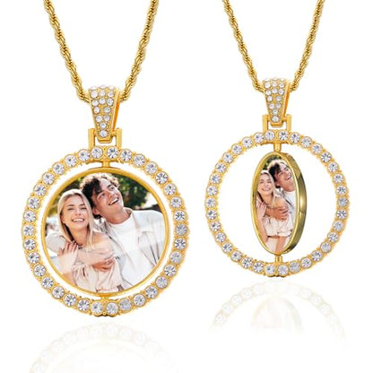 HJX Custom Circle Chain with Wings, Memorial Picture Necklace for Men Womem - color: 6-30 round