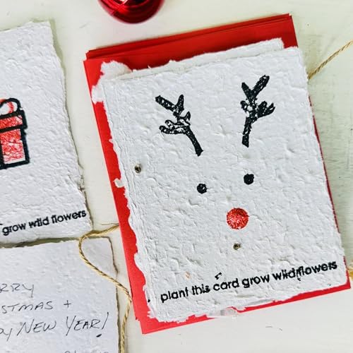 Set of 10 Seed Paper Holiday Greeting Cards with Envelopes - Plantable Christmas Cards