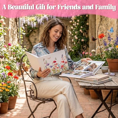 Dunzoom Wildflower Photo Album Mother's Day Souvenirs Gifts 200 Pcs 4 x 6 Inch Leather Floral Botanical Design Memory Book for Women Couples Wedding Anniversary Hardcover Scrapbook Album - style: Wildflowers