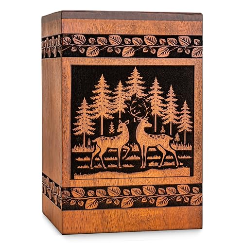 Wooden Deer Urns for Human Ashes Adult Male – Cremation Urns, Funeral Urn, Decorative Urn, Burial Urns, Wooden Urn for Human Ashes Female, Teakwood, Deer, Large - color: Teakwood, size: Large
