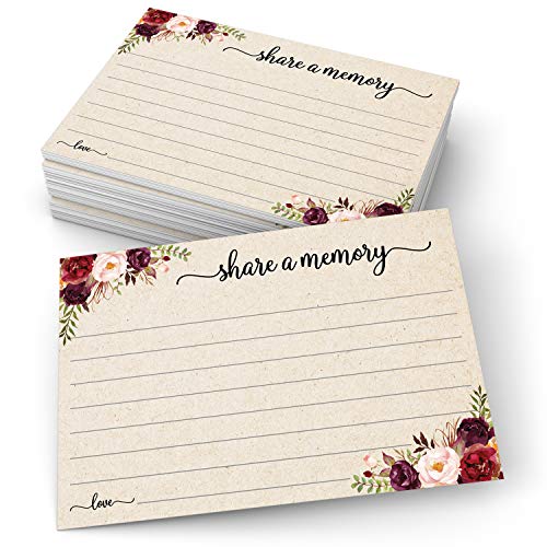 321Done Share a Memory Cards for Celebration of Life, 4x6, Red Rose, Tan | Made in USA - Favorite Memory Prompts for Funerals, Memorials, Birthdays and Anniversary Parties, Guest Book Alternative
