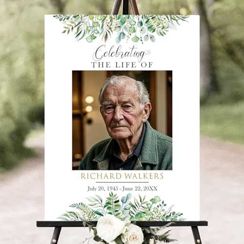 Personalized Funeral Welcome Sign – Celebration of Life Sign with Photo, Custom Memorial Sign with Floral Frame, Minimalist Memory Board for Funeral Décor (Design 2). - color: Design 2