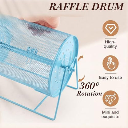Teenyyou Raffle Drum Holds 600 Tickets, Metal Ticket Wheel Spinner with Stand, Raffle Tickets Cage for Games Events, Parties, School Drawings(Integrated Rotary,Blue,7.09" X 4.72", Small) - color: Blue, size: 7.09" X 4.72", Small, style: Integrated Rotary