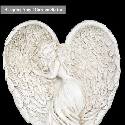 Angel Garden Statue for Outdoor Sleeping Angel with Wings Fairy Memorial Guardian Love Angels with Stake for Outside Yard Art Grave Cemetery Patio Balcony Lawn, White