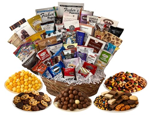 Handcrafted Gift Basket with Chocolates, Cookies, Snacks & Candy. Perfect for Birthdays, Sympathy, Holidays, Clients & Thank You Gifts (Premium Plus: $124.99, Sympathy) - size: Premium Plus: $124.99