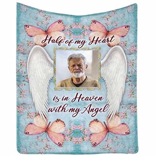 InterestPrint Personalized in Loving Memory Blanket, Half of My Heart is in Heaven with My Angel Blanket for Bed Couch - color: Multi 24, size: 30 x 40 Inches