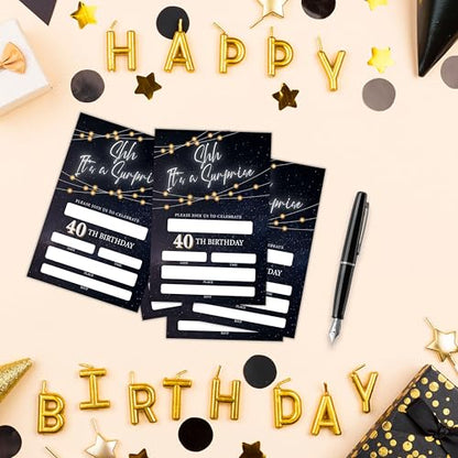 Birthday Invitations - Black Gold Glitter Bday Invites with Envelopes(25-Count) - Surprise 40th Fill-in Invite Cards for Party Supplies Favors Decorations - F08 - style: Shh 40th