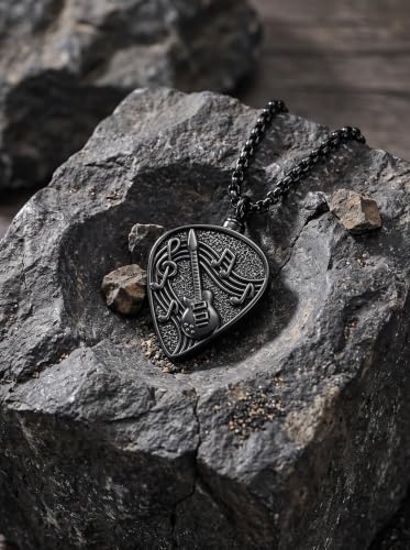 Guitar Pick Necklace Music Soundwave Guitar Pick Pendant with Music Note Jewelry Musicians Gifts - color: 2-Black